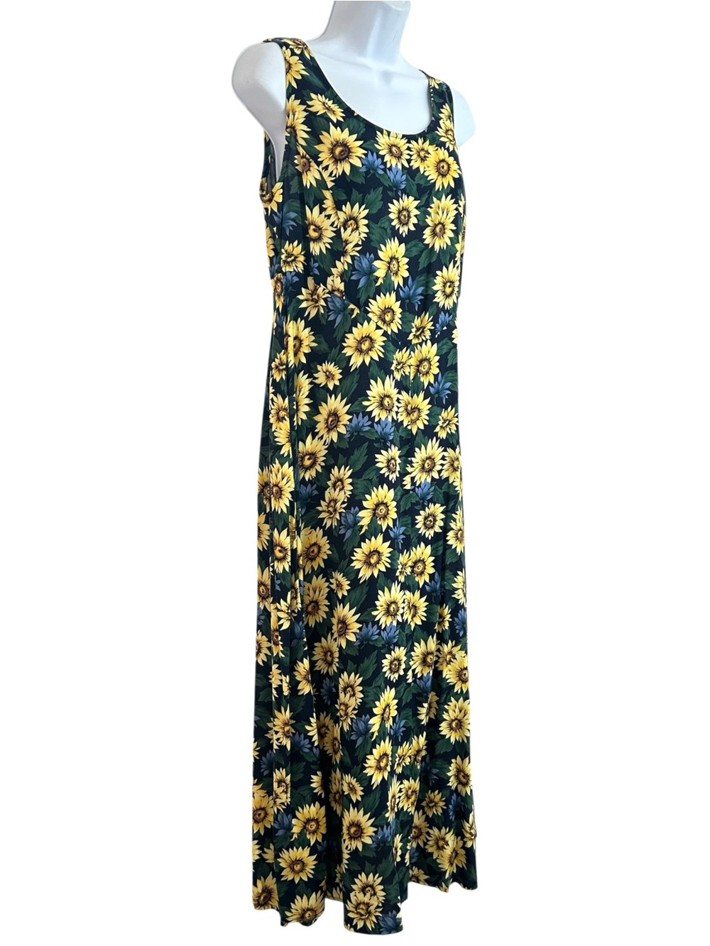 90s Vintage Sunflower Print Sleeveless Maxi Dress Size M Grunge Boho - Picture 2 of 11